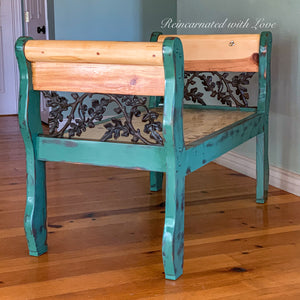 Iron & Wood Bedroom Bench ~ with iridescent honeycomb & tiny bee accents
