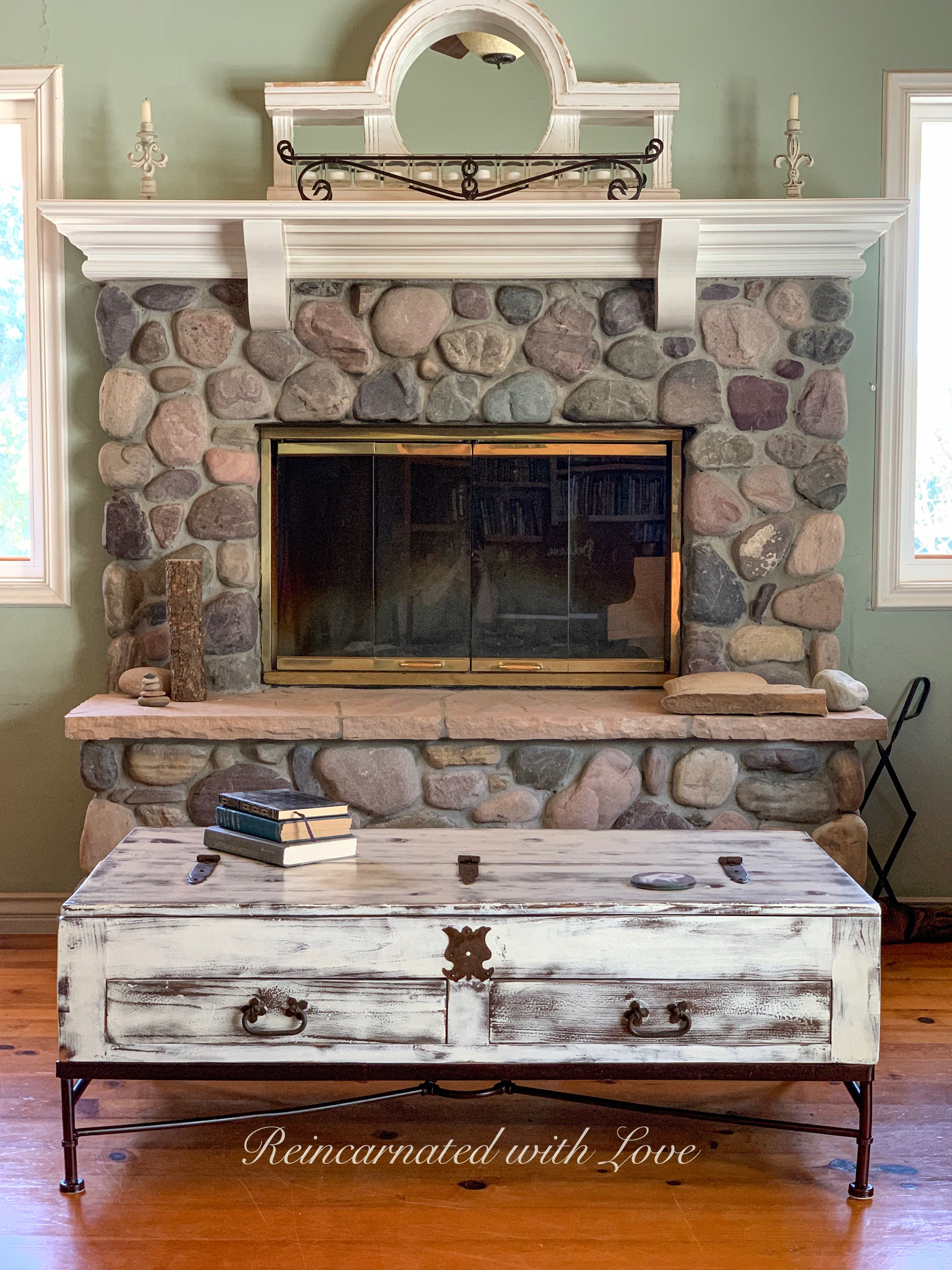 Lift Top Farmhouse Coffee Table ~ reclaimed wood & wrought iron coffee table in rustic white