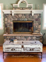 Lift Top Farmhouse Coffee Table ~ reclaimed wood & wrought iron coffee table in rustic white