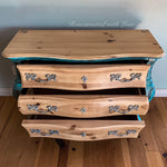 Boho Dresser ~ bombe chest of drawers in blue & green rusted copper patinas
