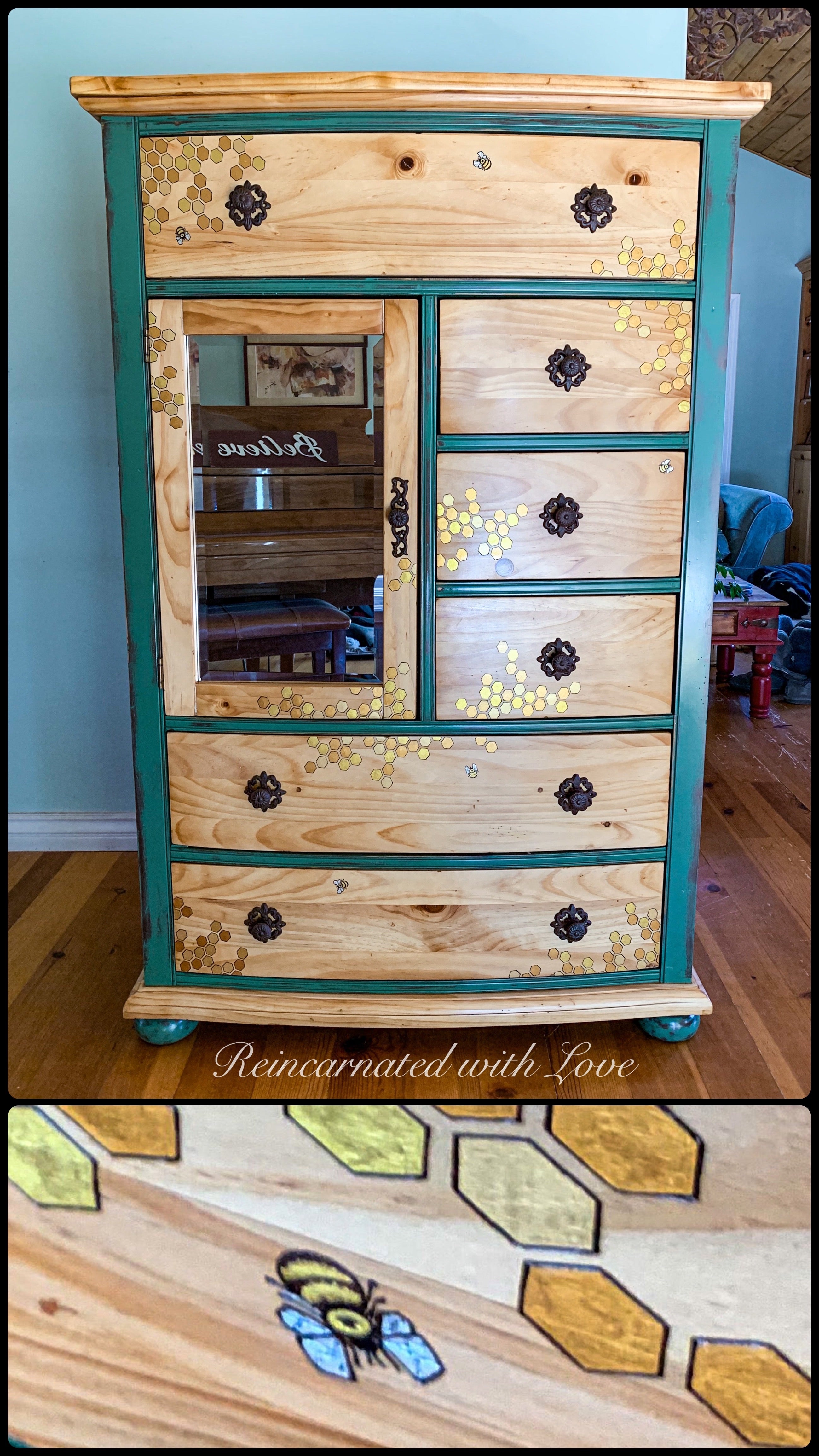 Boho Style Armoire ~ with iridescent honeycomb & tiny bee accents