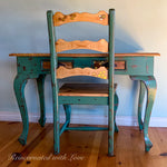 French Country Desk & Matching Chair Set ~ with burnt wood honeycomb & tiny bee accents