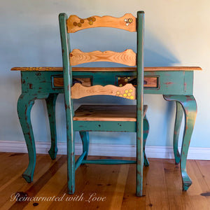French Country Desk & Matching Chair Set ~ with burnt wood honeycomb & tiny bee accents