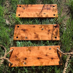Old-Fashioned Tree Swing ~ waterproof redwood with burnt wood honeycomb & tiny bee accents