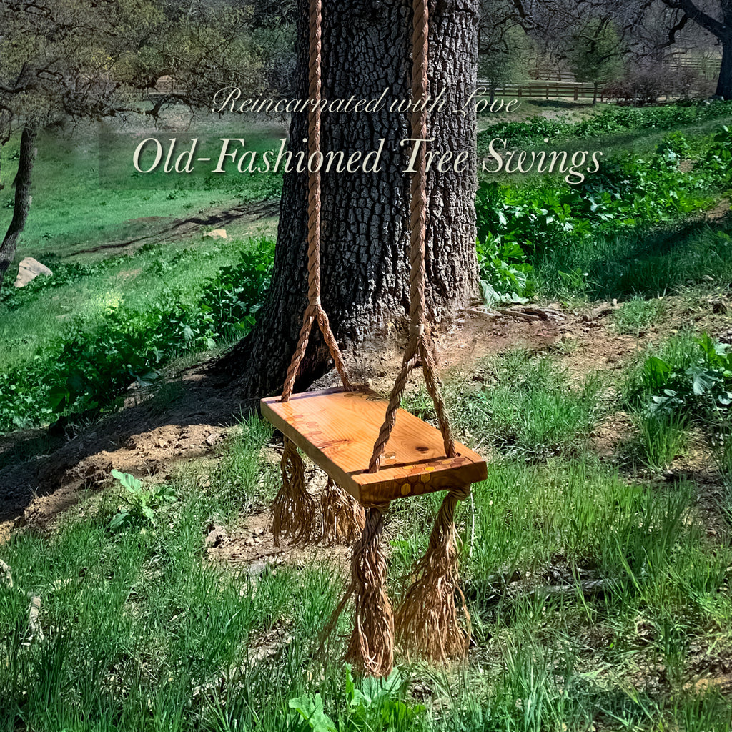 Old-Fashioned Tree Swing ~ waterproof redwood with burnt wood honeycomb & tiny bee accents