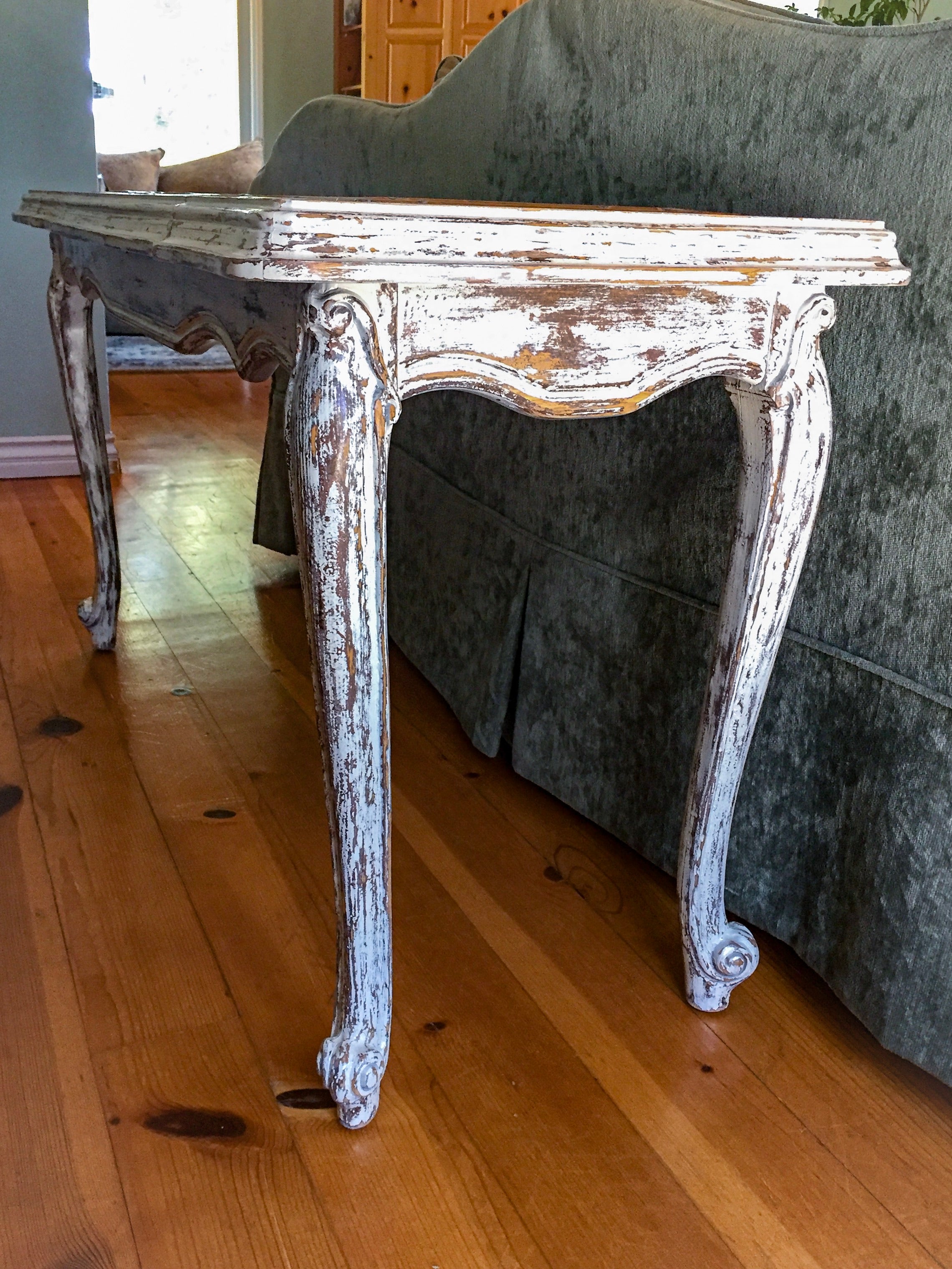 Shabby Chic Table ~ glass top antique table in distressed white