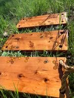 Old-Fashioned Tree Swing ~ waterproof redwood with burnt wood honeycomb & tiny bee accents
