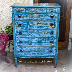 Large French Country Dresser ~ solid tiger oak antique dresser done in distressed blue