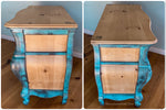 Boho Dresser ~ bombe chest of drawers in blue & green rusted copper patinas