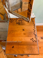 Farmhouse Style Vanity ~ antique dressing table with burnt wood, floral accents
