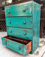 French Country Dresser ~ sea foam green farmhouse dresser with lace accents