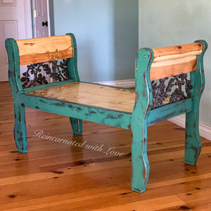 Iron & Wood Bedroom Bench ~ with iridescent honeycomb & tiny bee accents