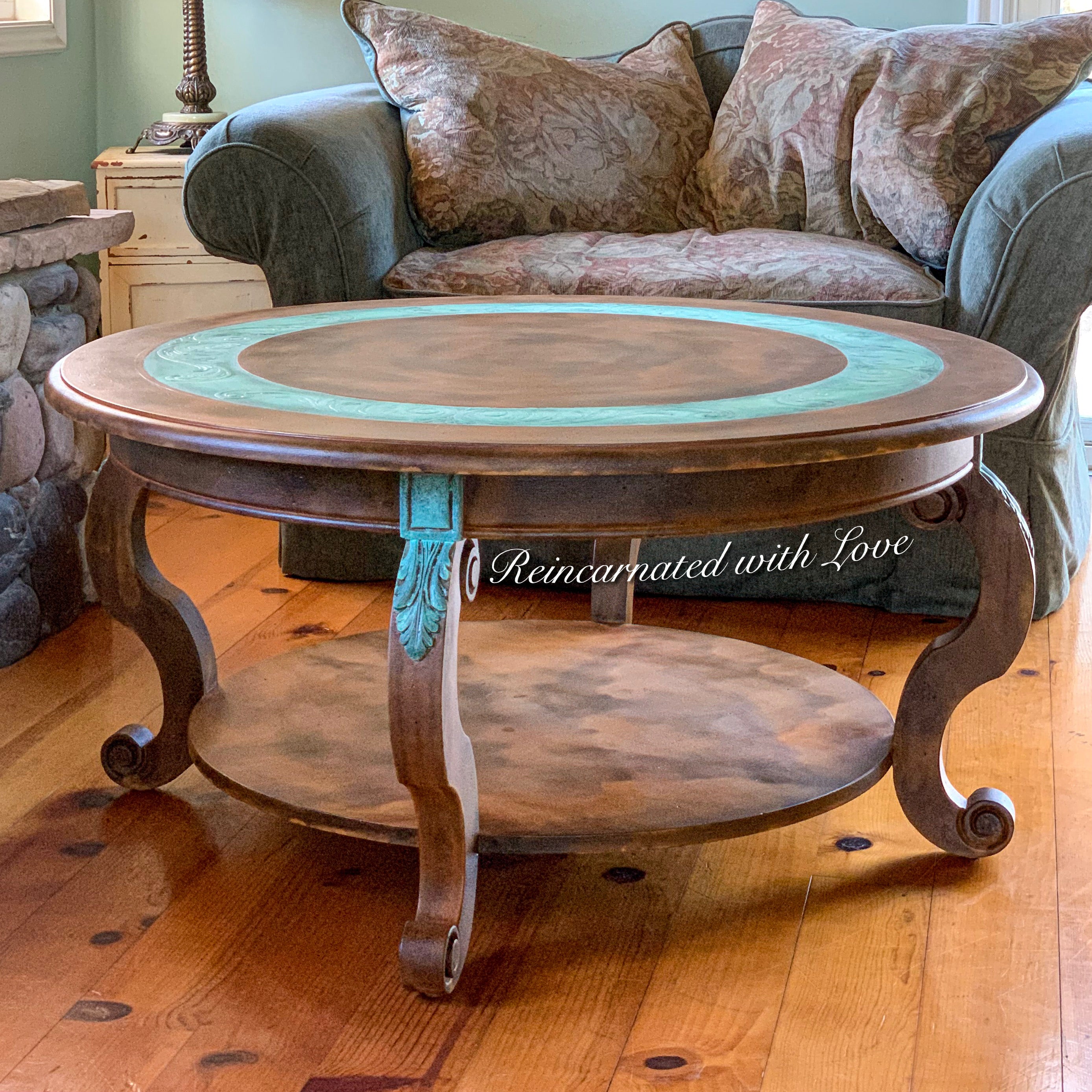 Boho Coffee Table ~ in copper patina & rusted iron