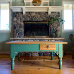 Solid Oak Coffee Table ~ with iridescent honeycomb & tiny bee accents
