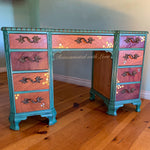 Iridescent Honeycomb Desk ~ with tiny bee accents & distressed green trim