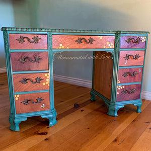 Iridescent Honeycomb Desk ~ with tiny bee accents & distressed green trim