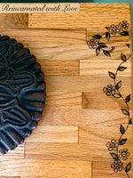 Farmhouse Bedside Table ~ with burnt wood, floral detailing