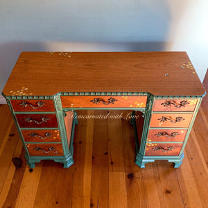Iridescent Honeycomb Desk ~ with tiny bee accents & distressed green trim