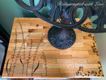Farmhouse Bedside Table ~ with burnt wood, floral detailing