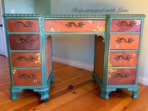 Iridescent Honeycomb Desk ~ with tiny bee accents & distressed green trim