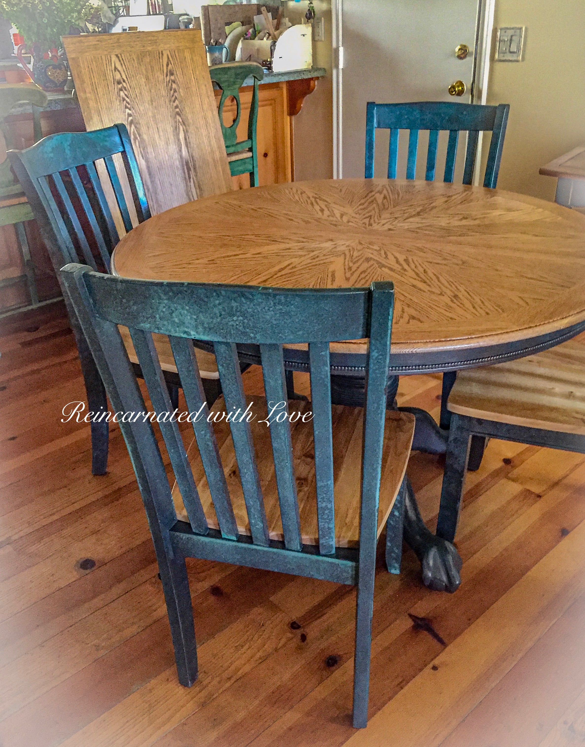 Shabby Chic Dining Set ~ pedestal table & chairs with matching extension leaf